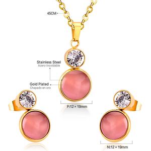 Ensemble de bijoux élégants pour femmes en gros, hypoallergénique, en acier inoxydable, avec pendentif en opale rose - Product Image 2