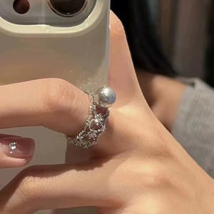 Support de bague en argent S925, accessoires de perles DIY, édition mode, bague plate 7-8 mm avec bijoux en argent 10484 - Product Image 1