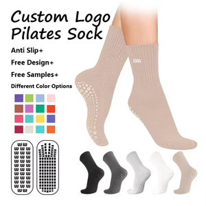 High Quality Anti <b>Slip</b> Logo Fuzzy Designer Compression Cotton Sport Women Custom Grip Yoga Pilates Socks Wholesale - Product Image 4