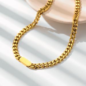 Conjunto de Collar y Pulsera con Colgante de Cadena Cubana de Oro 18K, Estilo INS Cool Wind, Versátil, de Acero Inoxidable Grueso Chapado, Estilo Geométrico Clásico - Product Image 4