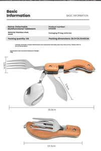 Ensemble de couverts de camping multifonctionnel en acier inoxydable pliable, couteau, fourchette et cuillère portables et personnalisés - Product Image 6