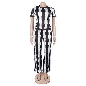 Elegant Slimming Elastic Short Sleeve Wide Leg Pants Printed Ladies Two Piece <b>Set</b> Fashion - Product Image 4