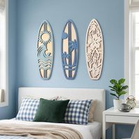 Décoration murale de salle de bain en bois, thème planche de surf, plage et océan, décoration de salle de bain côtière