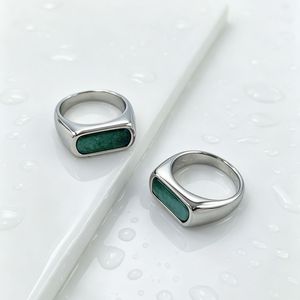 yunnique Geometric <b>Titanium</b> Steel <b>Ring</b> With Agate Inlay Unisex Fashion Jewelry Gift - Product Image 4
