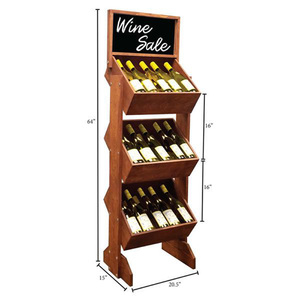 Soporte de Exhibición de Vodka de Madera de Estilo Cajón de 3 Niveles Personalizado, Expositor de Whisky con Cabecera de Pizarra - Product Image 1