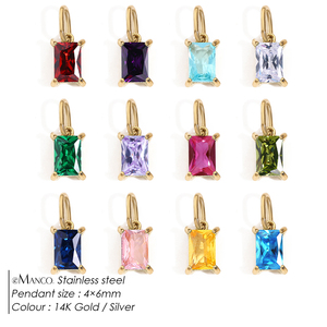EManco kalung liontin batu ulang tahun 12 bulan, Kalung baja tahan karat tidak Tarnish tahan air multiwarna persegi panjang pesona Zircon anak-anak - Product Image 2