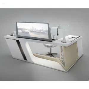 人造石办公桌椅电脑桌行政办公台带橱柜