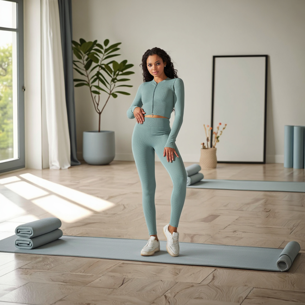 Lanyu Women's Plus Size Workout Outfits 2-Piece Seamless High Waist Yoga Leggings Long Sleeve Top Customizable Lightweight