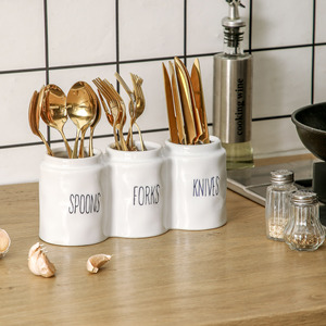 Accessoires de <span class=keywords><strong>cuisine</strong></span> modernes faits à la main, blancs, 3 compartiments, cuillère, fourchette, couteau, porte-couverts, porte-ustensiles en céramique - Product Image 2