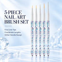 Ensemble de pinceaux professionnels pour nail art, 5 pièces, poils fins en nylon, manche à paillettes acryliques, pour salon et peinture DIY