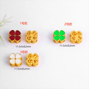 Four Leaf Clover Spacer Beads Alloy <b>Mosaic</b> Gold Plated Red Green White For Bracelets Necklaces DIY Jewelry Making Supplies - Product Image 2