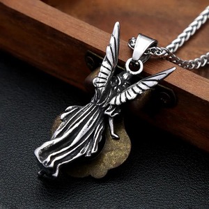 Pendentif vintage ange ailé en acier inoxydable, collier déesse ange, bijoux de mode rock punk pour homme et femme - Product Image 3