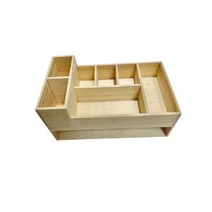 Caja de almacenamiento de madera rectangular con múltiples compartimentos, organizador de oficina, soporte para material didáctico - Product Image 1