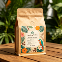 Sachet à café à fond plat, imprimé en gravure personnalisée, haute barrière, à huit soudures latérales, avec valve unidirectionnelle pour grains d'espresso