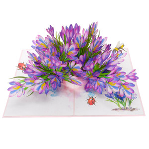 Carte pop-up florale 3D découpée au laser, motif crocus violet, forme rectangulaire, en carton, prix de gros, artisanat papier - Product Image 5
