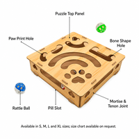 Boîte de jeu interactive en bois pour chat avec balles en ABS, distributeur de nourriture coulissant et découpes en forme de patte pour chats S