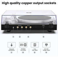 Tourne-disque vinyle rétro moderne 3 vitesses à entraînement par courroie avec couvercle anti-poussière amovible et entrée AUX/sans fil pour les fêtes