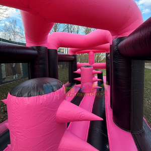 Castillo inflable comercial para niños con tobogán, pista de obstáculos inflable gigante de color rosa para adultos - Product Image 4