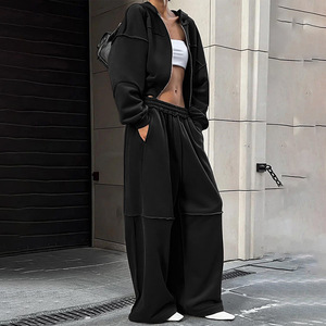 2025 Autumn <strong>Winter</strong> Women's Fashionable Workout Tracksuit New Hooded Long Sleeves Zipper <strong>Coat</strong> Casual Loose Pants Two Piece <strong>Sets</strong> - Product Image 2