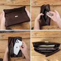 Pochette Homme en Cuir Véritable Tanné Végétal Contact's avec Blocage RFID et Fermoir à Poussoir pour Voyage Quotidien