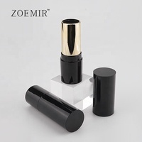 Tube vide noir brillant pour stick de blush, emballage de luxe pour stick de fond de teint, contenant rond en plastique pour stick correcteur crémeux