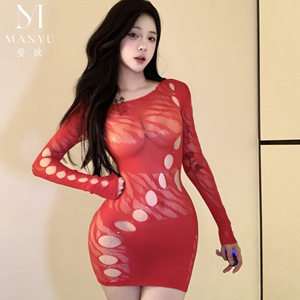 ชุดเดรสยาวแขนยาวลายทางแบบโปร่งประดับคริสตัล Manyu Cross-Border รุ่น Lingerie Sexy Rhinestone Bodycon Skirt W68 - Product Image 2