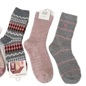 Womens Wool <b>Socks</b> Mid Calf Gray Pink Stripes Checks Thermo Warm Autumn <b>Winter</b> Cotton Soft Comfortable - Product Image 4