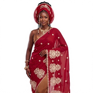 Écharpe en mousseline brodée en gros avec motif floral médaillon doré et bordure en spirale, pour femme, idéale pour les soirées, 12 couleurs, OEM ODM personnalisé - Product Image 1