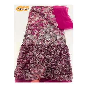 Tela de red de Material de poliéster teñido con lazo de fábrica de encaje, tela de Organza de cinta de lentejuelas 3D bordada de secado rápido para disfraz - Product Image 1