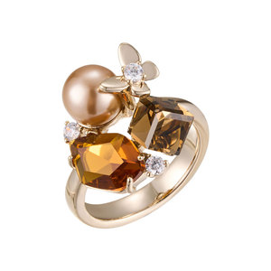 Vintage Inspired Crystal Butterfly Pearl Open <b>Ring</b> <b>Adjustable</b> Everyday Wear Geometric Design Prong Setting Jewelry - Product Image 5
