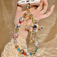 Chaîne de téléphone de luxe multicolore en cristal, lanière perlée faite main style industriel, breloque de sac, bijou religieux, cadeau pour elle