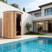 Sauna de Madera de Cedro Japonés para 4 Personas, Diseño Moderno, Compacto y Tradicional en Forma de Barril, Acabado Natural, Vertical