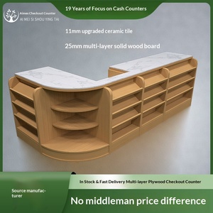 <span class=keywords><strong>Comptoir</strong></span> de caisse de supermarché moderne et simple, combiné pour magasin de proximité, en bois massif, idéal pour magasin maternelle et enfant, ou snack-bar - Product Image 5