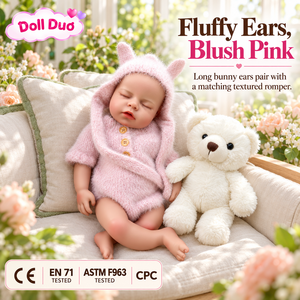 ตุ๊กตาซิลิโคน DollDuo ขนาด 13 นิ้ว แบบสั่งทำพิเศษ ตุ๊กตาเด็กแรกเกิดหลับ ชุดกระต่ายสีชมพูขนฟู ของขวัญวันขอบคุณพระเจ้าเหมือนจริงสำหรับเด็กๆ - Product Image 2