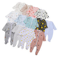 Vêtements pour bébés en gros : Combinaison-pantalon à boutons doux à manches longues en coton pour nouveau-né, barboteuse une pièce avec pieds intégrés