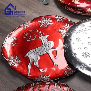 Petites assiettes décoratives en verre quantité minimale de commande faites à la main, vente en gros d'assiettes en verre blanc argenté <span class=keywords><strong>rouge</strong></span> et or de Chine pour Noël - Product Image 4