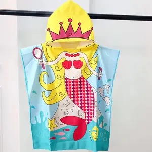 Children's Bath Towel Microfiber Kids Cartoon Beach Children Printed Hooded Towel For 2-10 Years Old Quick-dry Printed Cape Bath