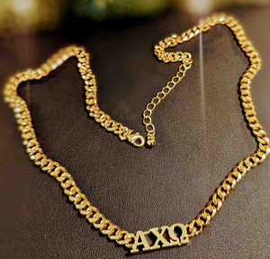 Jietao gruppi di confraternite personalizzate collana in acciaio inox greco lettera cordolo catena <span class=keywords><strong>oro</strong></span> placcato regalo di moda per le sorelle appannare gratis - Product Image 1