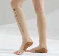 Chaussettes en nylon de couleur unie à fermeture éclair pour femmes, soutien des jambes, bas de bureau à bout ouvert, bas de compression pour dames