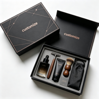 Boîte cadeau magnétique de luxe avec logo personnalisé, noir mat, or rose, géométrique, avec insert en mousse pour kit de rasage de la barbe, vente en gros