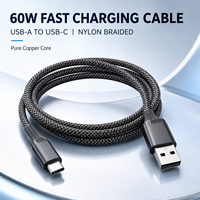 Câble de charge rapide USB-A vers USB-C 60W 3A en nylon tressé, cuivre pur, cordon Type-C, vente en gros, fabricant OEM