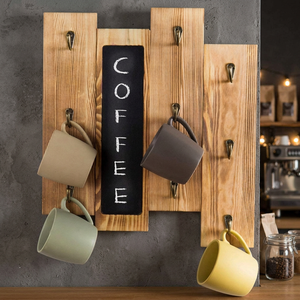 Wood Wall-Mounted Coffee Mug <b>Rack</b> with Chalkboard Feature Rustic <b>Kitchen</b> Storage Holder for Tableware - Product Image 3