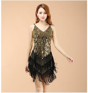 Rose Madder Sequin Fringe Dance Dress Sparkling Tassel Sleeveless Latin <span class=keywords><strong>Salsa</strong></span> Performance Dancewear Dancer Outfits pour femmes - Product Image 5