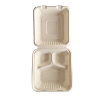 Boîte d'emballage alimentaire à emporter en bagasse biodégradable, boîte à lunch à 3 compartiments
