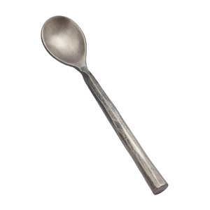 Flatware Set Round Beaten Wrought Handle Baby Spoon Long Handle Spoon <b>Black</b> <b>Gold</b> <b>Cutlery</b> Hotel Spoon Fork Knife <b>Gold</b> <b>Cutlery</b> - Product Image 1