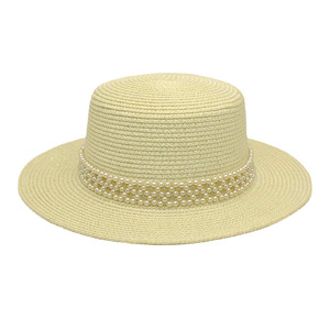 Chapeau Fedora d'été en paille <span class=keywords><strong>de</strong></span> style coréen et français pour les femmes Nouveau chapeau <span class=keywords><strong>de</strong></span> soleil décontracté avec perle Trendy Fresh Look - Product Image 3