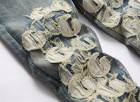 Jeans brodés streetwear punk de grande taille, coupe ample, lavable, avec boutons en cristal et rivets, motifs imprimés hip hop, coupe skinny