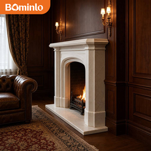 Caminetto Classico <span class=keywords><strong>in</strong></span> Marmo Bianco con Apertura ad Arco <span class=keywords><strong>e</strong></span> Focolare Rivestito <span class=keywords><strong>in</strong></span> <span class=keywords><strong>Mattoni</strong></span>, Design per Studio, Biblioteca, Soggiorno Formale, Villa - Product Image 3