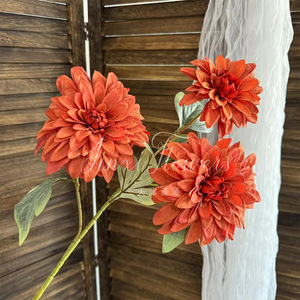 Fleurs artificielles en soie Jinxi à 3 têtes, Dahlia, pour peinture à l'huile, accessoires de décoration pour mariage et maison - Product Image 4