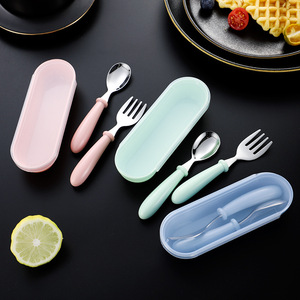 Juego de tenedor y cuchara de acero inoxidable para niños con estuche, cubiertos portátiles para niños y estudiantes, diseño de color nórdico - Product Image 4